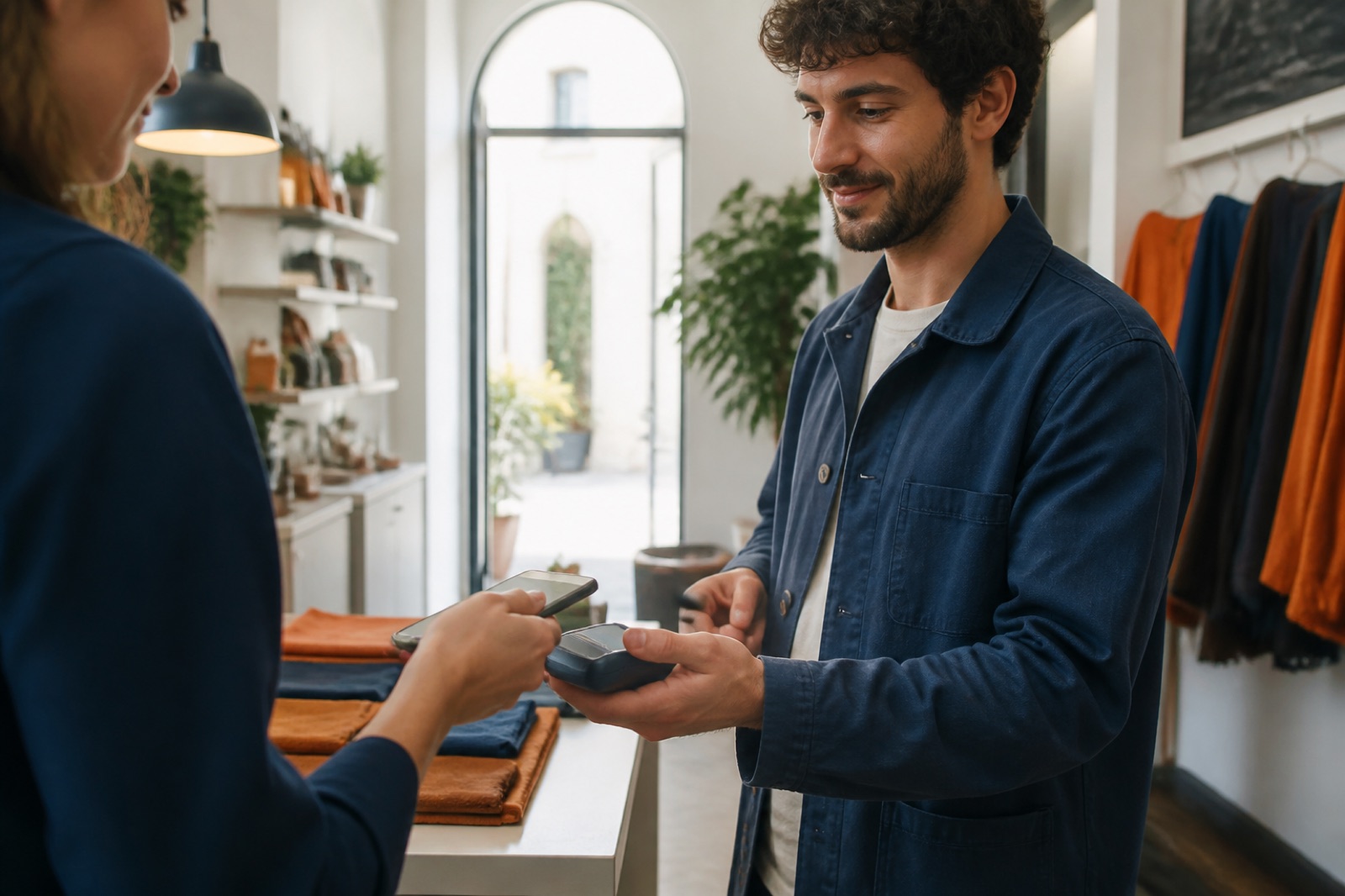 Esercente che utilizza un terminale POS mobile